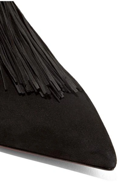 Shop Christian Louboutin Medinana Fringed Suede Collapsible-heel Slippers In Black