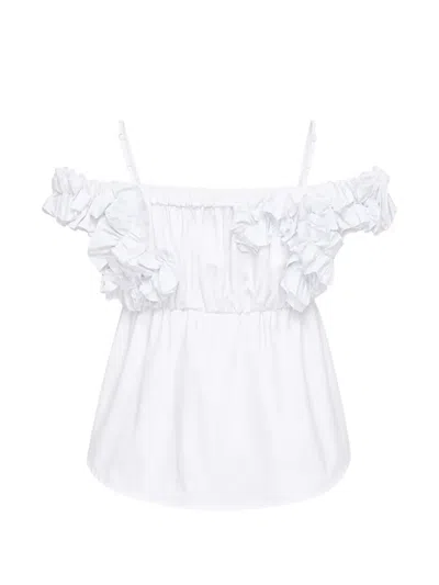 Pushbutton Ruffled Off-shoulder Top In Black