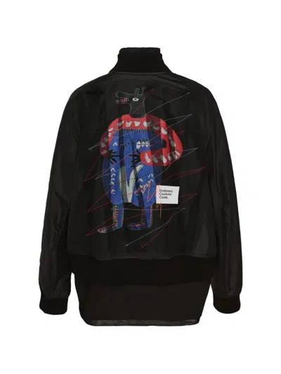 Ordinary Couture Code Graphic-print Panelled Bomber Jacket In Black