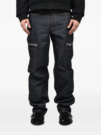 Matthew Williamson Raw Zip-pocket Cargo Pants In Blue