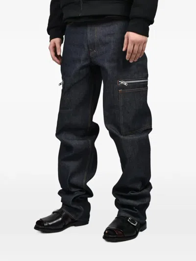 Matthew Williamson Raw Zip-pocket Cargo Pants In Blue