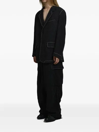 Y's Houndstooth-pattern Hand-stitched Cargo Pants In Black