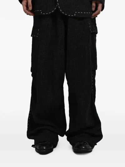 Y's Houndstooth-pattern Hand-stitched Cargo Pants In Black