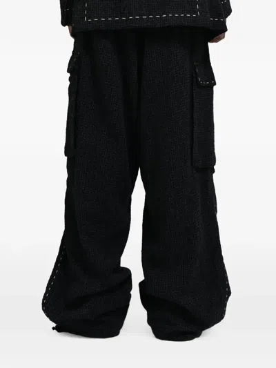 Y's Houndstooth-pattern Hand-stitched Cargo Pants In Black