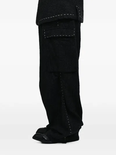 Y's Houndstooth-pattern Hand-stitched Cargo Pants In Black