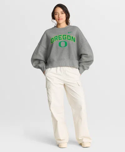 Nike Women's Heather Gray Oregon Ducks Oversized Phoenix Arch Pullover Sweatshirt In Gray
