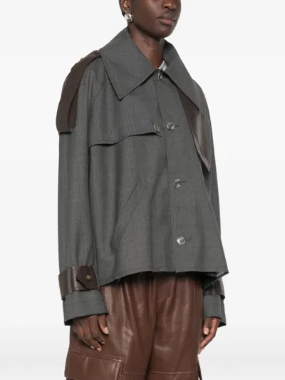 Sonia Carrasco Contrast-panel Button-up Coat In Gray