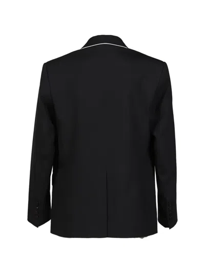 Ernest W Baker Trim Double-breasted Blazer In Black