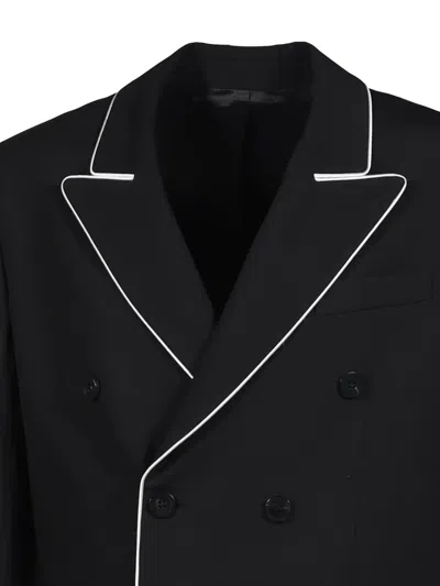 Ernest W Baker Trim Double-breasted Blazer In Black