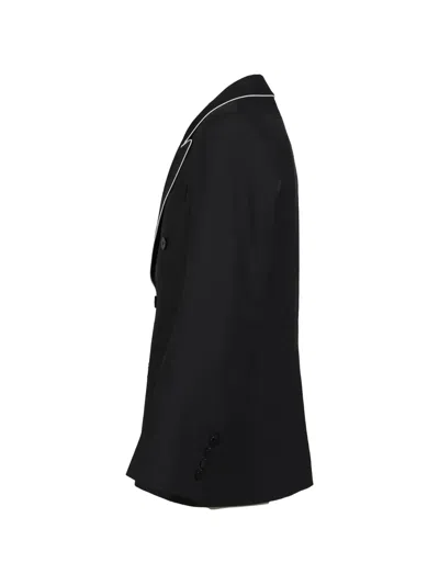 Ernest W Baker Trim Double-breasted Blazer In Black