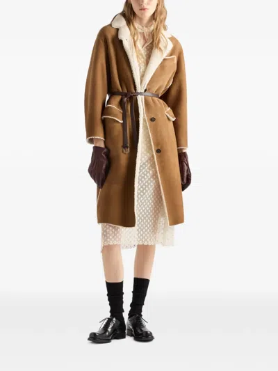 Prada Shearling Coat In Multi