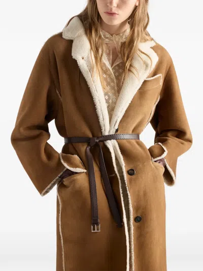 Prada Shearling Coat In Multi