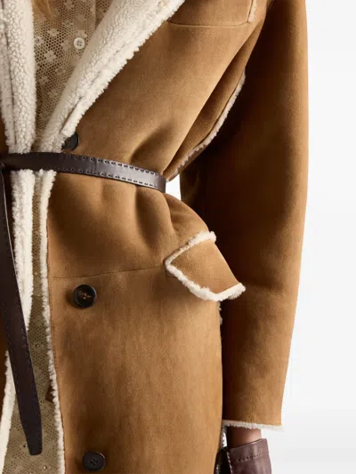 Prada Shearling Coat In Multi