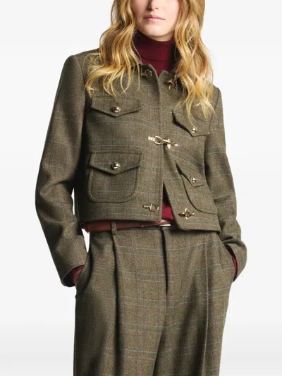 Fay Check-pattern Toggle-fastening Cropped Jacket In Black