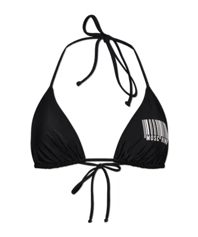 Moschino Barcode-print Triangle Bikini Top In Black