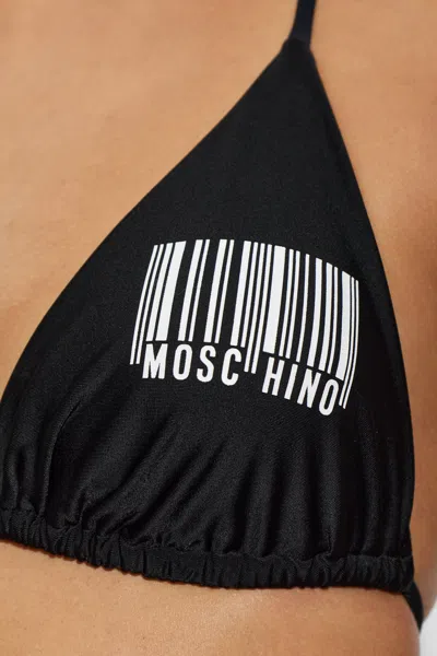 Moschino Barcode-print Triangle Bikini Top In Black