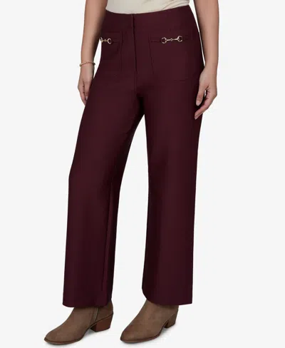 Ruby Rd. Petite Solid Pique Wide Leg Pull-on Pants In Burgundy
