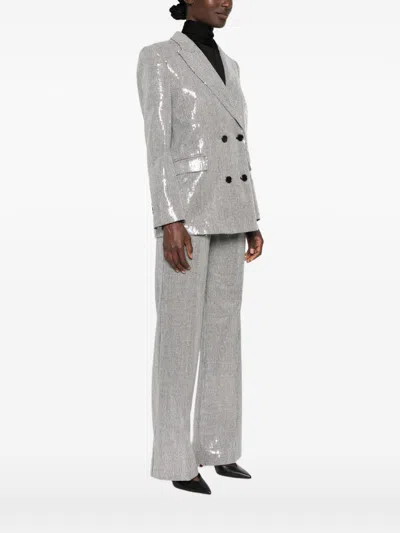 Ermanno Sequined Double-breasted Jacket In Silver