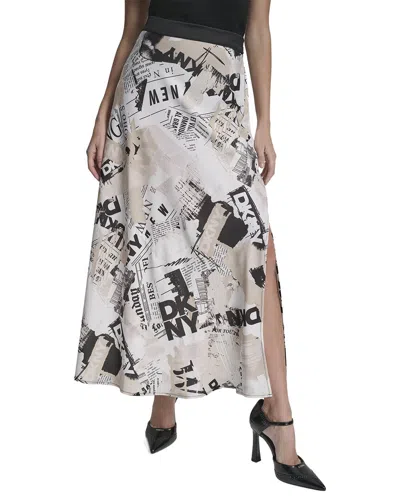 Dkny Printed Pull-on Newspaper Skirt In White
