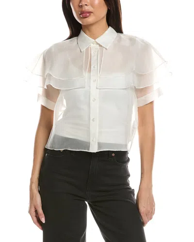 Frame Cape Accent Silk Button-up Shirt In White