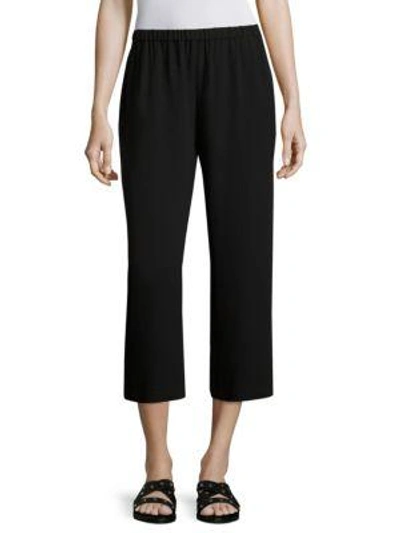 Shop Eileen Fisher System Cropped Silk Straight-leg Trousers In Black