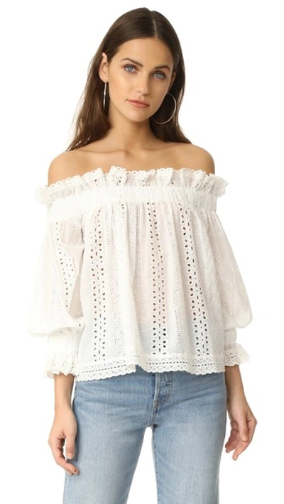 Endless Rose Off Shoulder Top With Ruffle Cuffs In Off White
