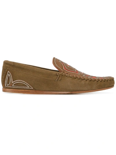 Isabel Marant Finha Embroidered Suede Loafers In Brown