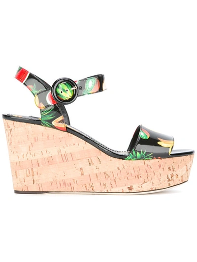 Shop Dolce & Gabbana Fruit Print Wedge Sandals