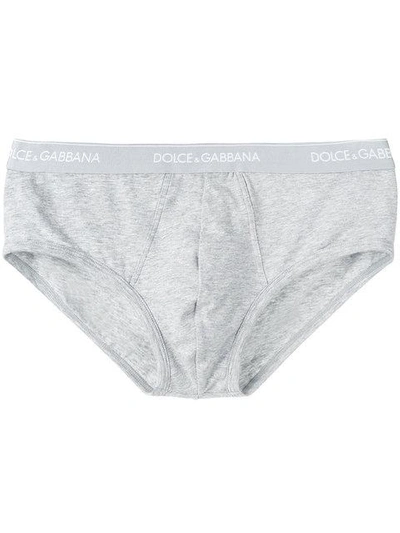Shop Dolce & Gabbana Logo Waistband Briefs In Grey