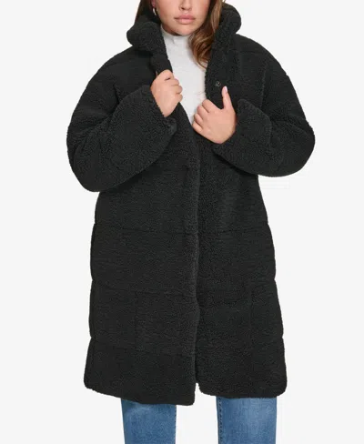 Levi's Plus Size Snap Closure Teddy Coat In Black