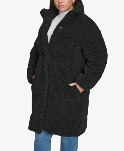Levi's Plus Size Snap Closure Teddy Coat In Black