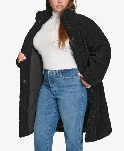 Levi's Plus Size Snap Closure Teddy Coat In Black