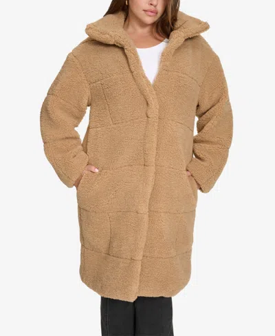 Levi's Plus Size Snap Closure Teddy Coat In Brown
