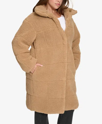 Levi's Plus Size Snap Closure Teddy Coat In Brown