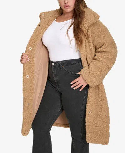 Levi's Plus Size Snap Closure Teddy Coat In Brown