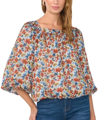 Vince Camuto Square Neck Bubble Blouse In Multi