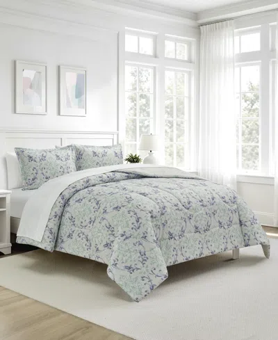 Macy's Painterly Damask Reversible Microfiber 3-piece Comforter Set In Green