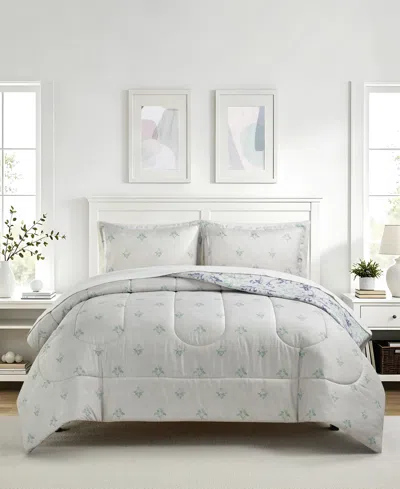Macy's Painterly Damask Reversible Microfiber 3-piece Comforter Set In Green