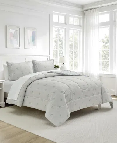 Macy's Painterly Damask Reversible Microfiber 3-piece Comforter Set In Green