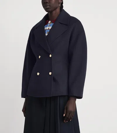 Maje Wool Pea Coat In Blue
