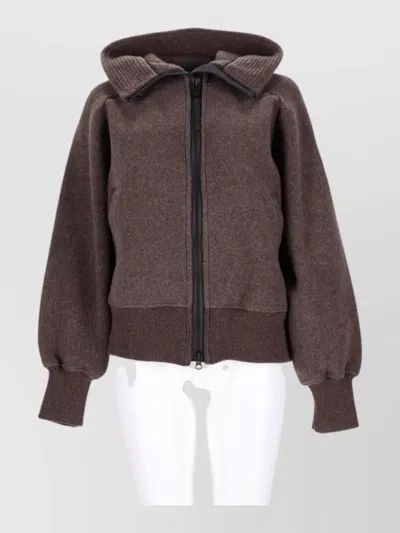 Canada Goose Brown Zip-front High Collar Wool-blend Sweatshirt In Brown