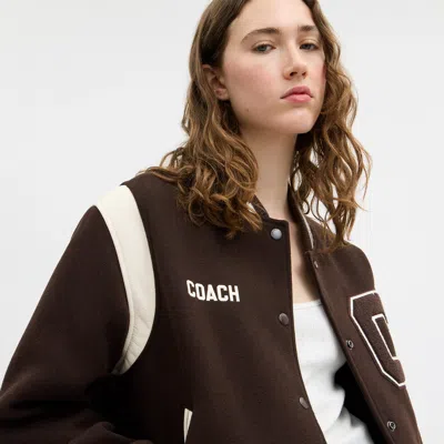 Coach Wool Varsity Jacket In Brown