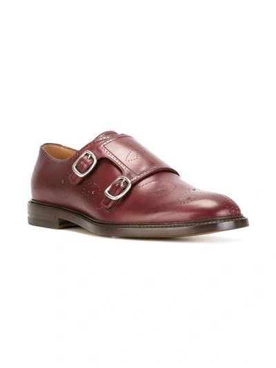 Shop Gucci Bee Brogue Monk Shoes In Red