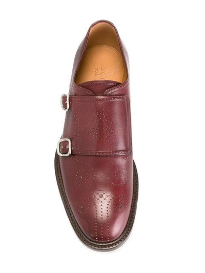 Shop Gucci Bee Brogue Monk Shoes In Red