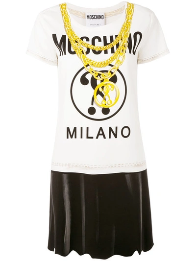 Moschino Trompe L'oeil Chain Logo T-shirt In Ivory