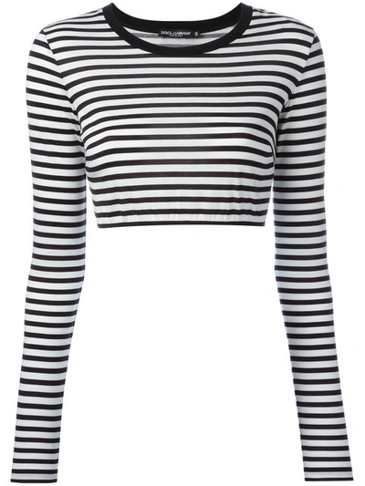 Dolce & Gabbana Striped Cotton Jersey Cropped T-shirt In Black/white