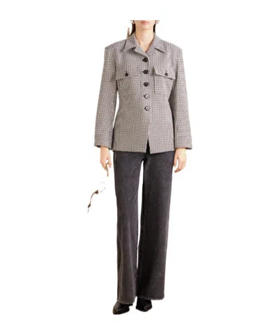 Veronica Beard Molyneux Tailored Houndstooth-pattern Jacket In Gray