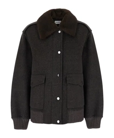 P.a.r.o.s.h . Faux Fur Collar Wool Jacket In Brown