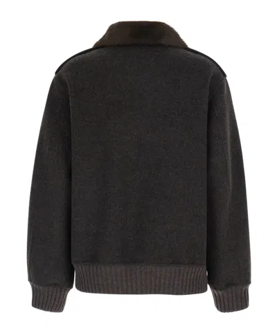 P.a.r.o.s.h . Faux Fur Collar Wool Jacket In Brown