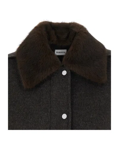 P.a.r.o.s.h . Faux Fur Collar Wool Jacket In Brown